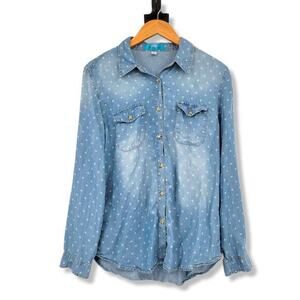 Buttons Women's Floral Chambray Button‎ Down Blouse Size Medium